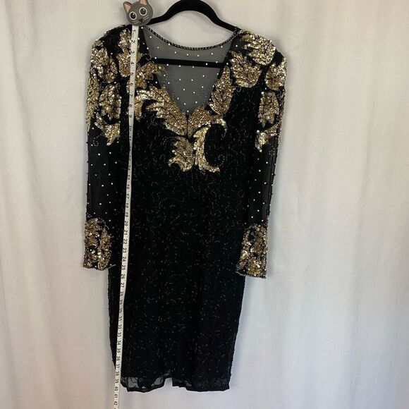 Vintage Haute Sheer Silk Sequin Coctail Dress Silver gold sequin Women’s 10 by N - Picture 6 of 14